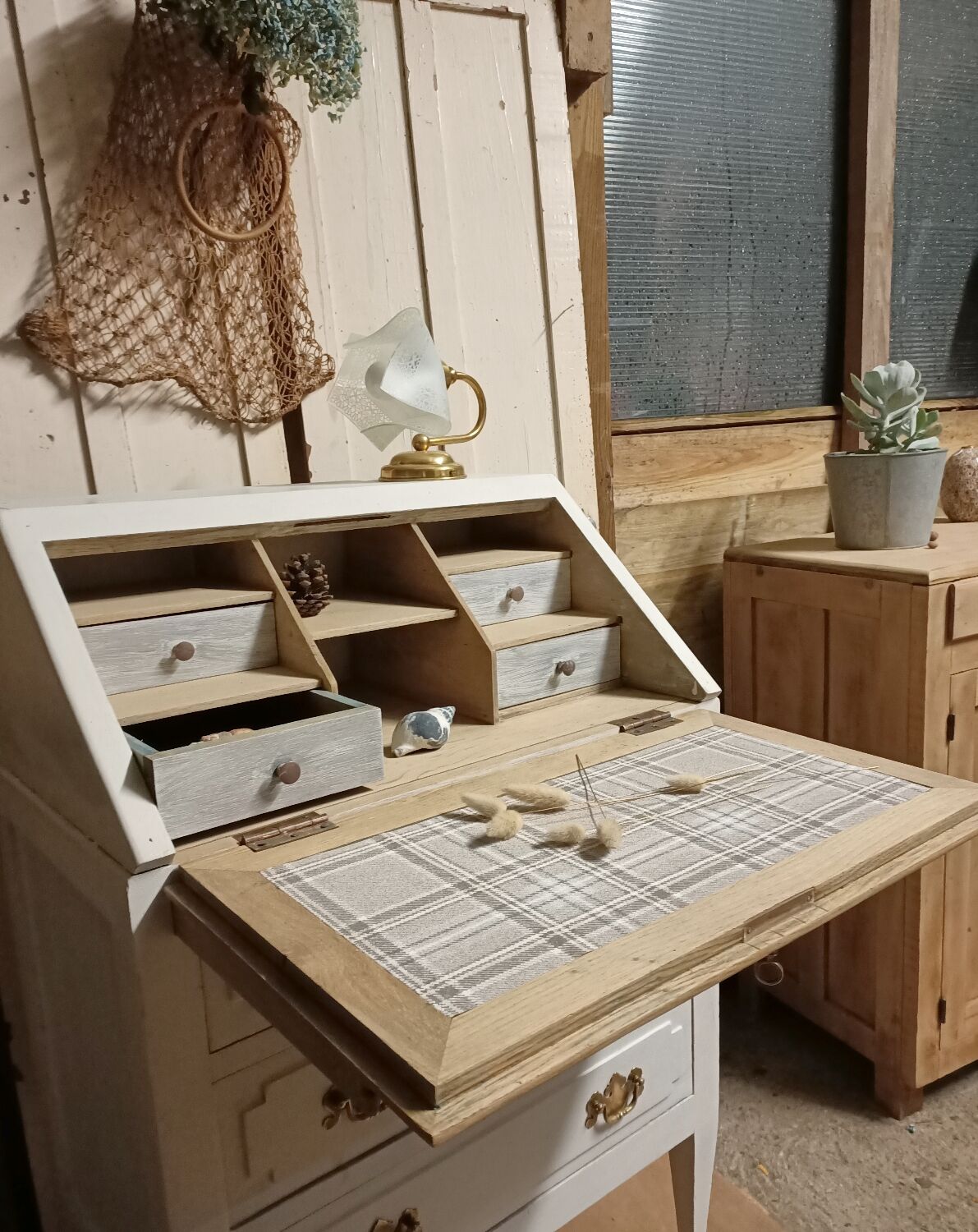 Wooden secretary chest of drawers