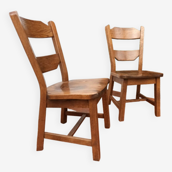 Pair of brutalist chairs in solid oak