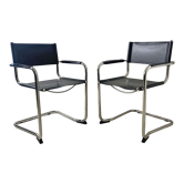 Pair of chrome and black leather chairs