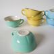 Set of 6 coffee cups fb badonviller pastel yellow green blue 1950
