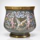 Large antique cache-pot in glazed porcelain, rockwork decoration with a bird, 19th century.