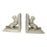Art Deco, pair of crackled earthenware bookends featuring cats from Louvière around 1930.