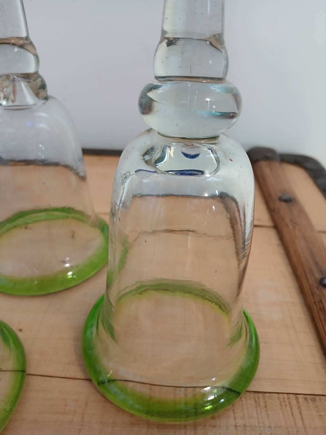 3 stemmed glasses in bubble and blown glass