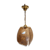 70s painted smoked glass and brass hanging lamp