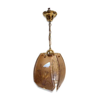 Suspension années 70 en verre fumé peint et laiton