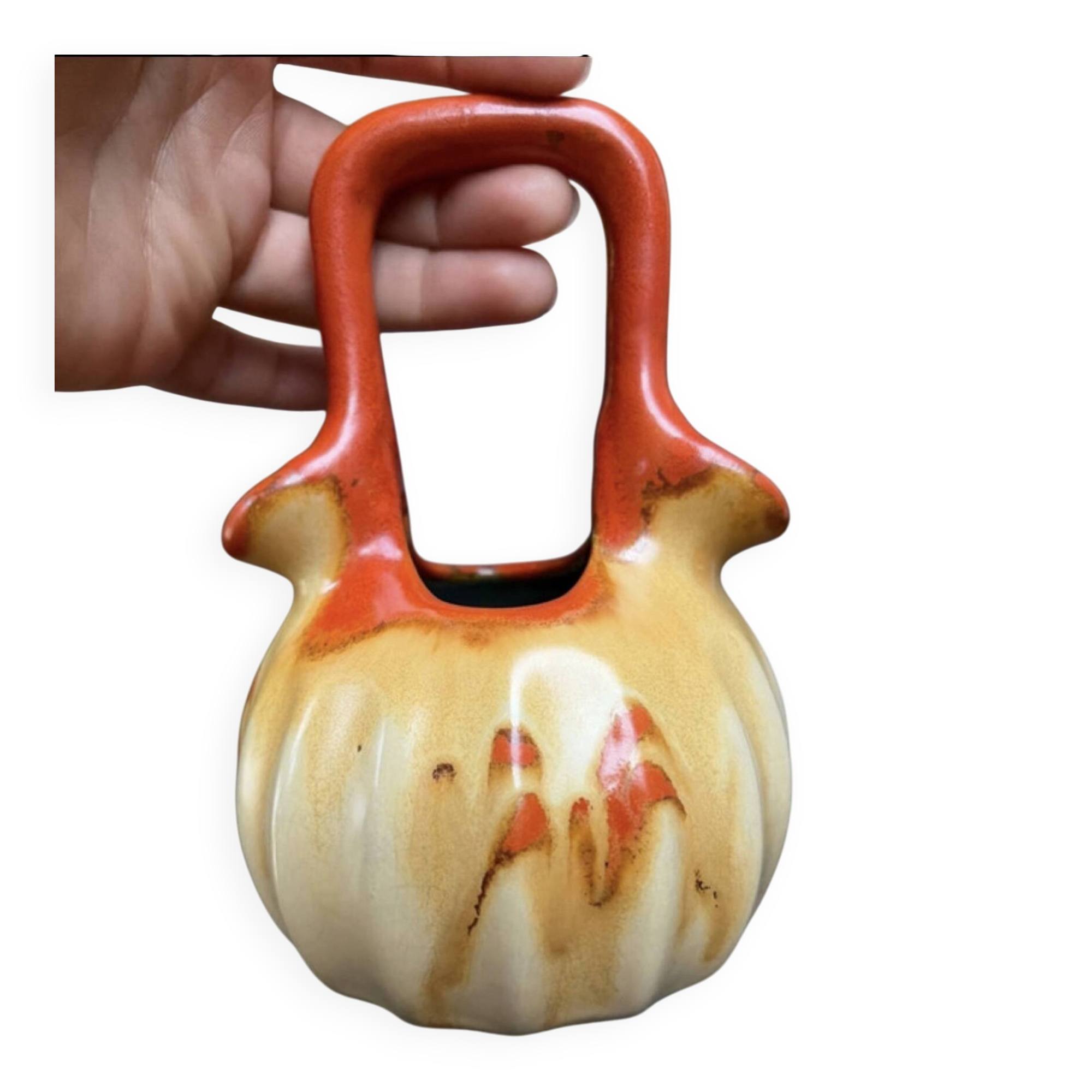 Vase soliflor double ouverture Belgique orange marron vintage