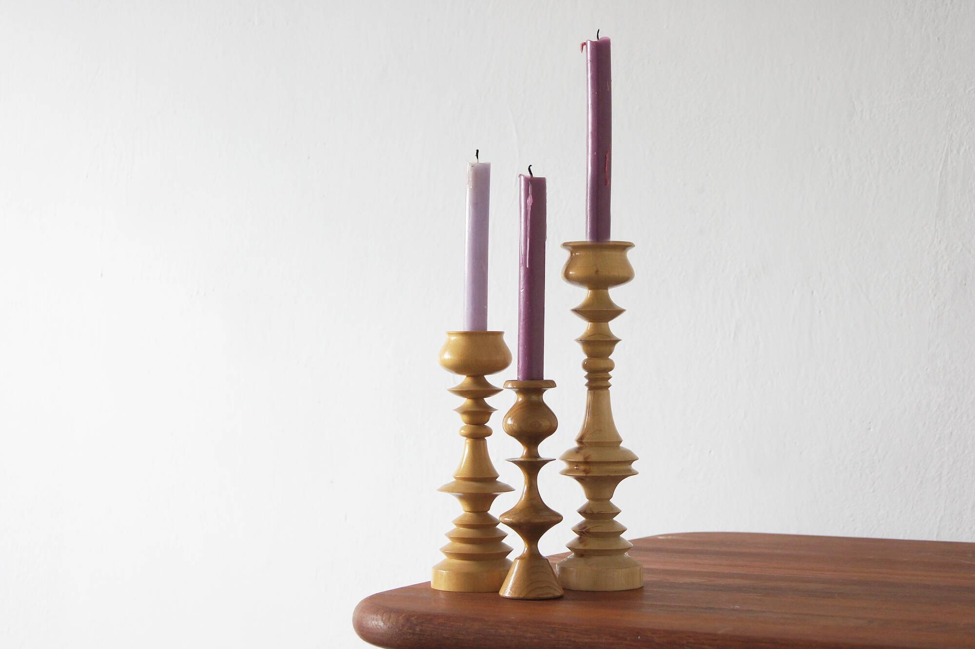 Scandinavian Wooden Candleholders, Set of 3
