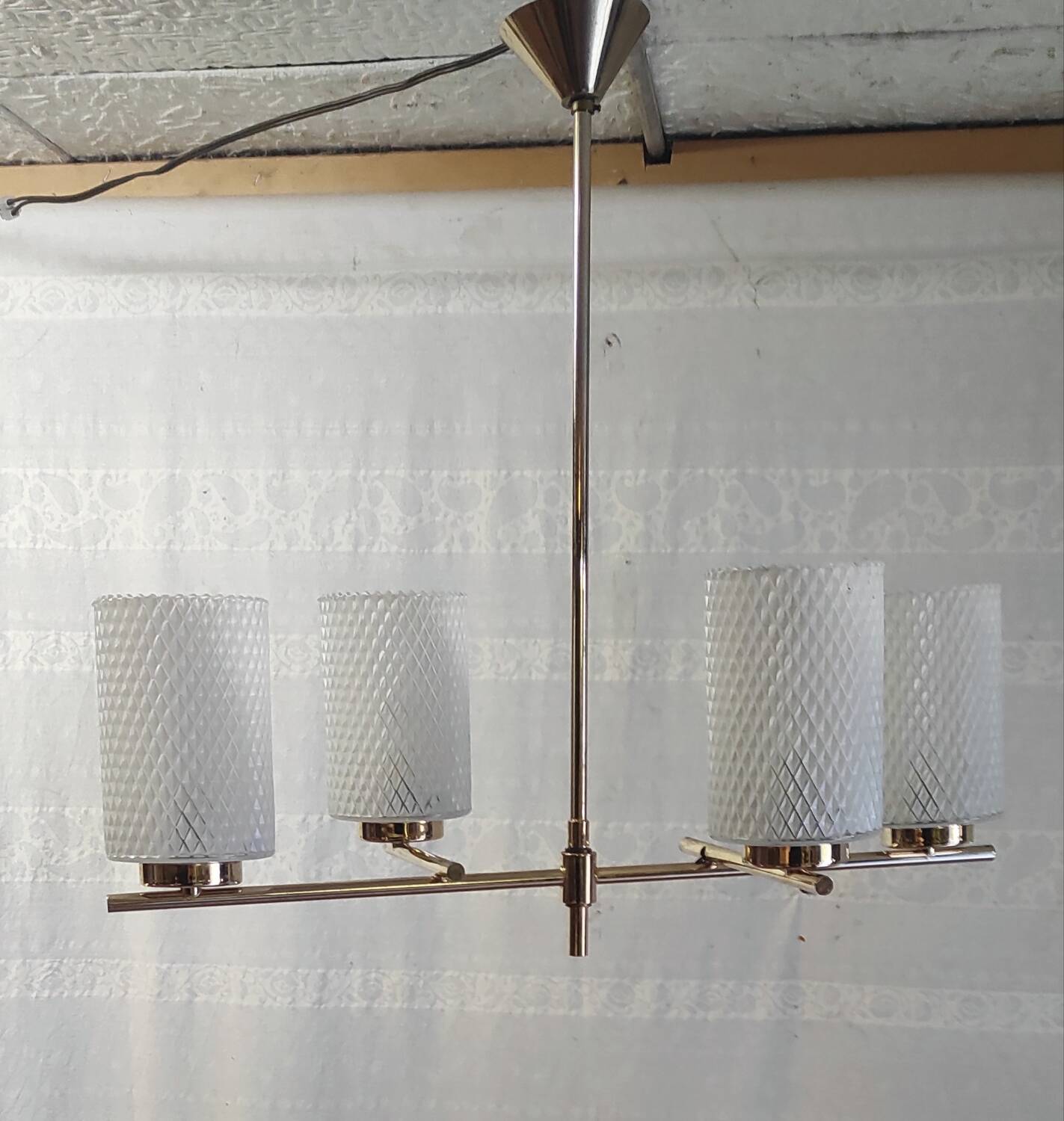 Modernist chandelier 4 lights in golden brass - 50s/60s
