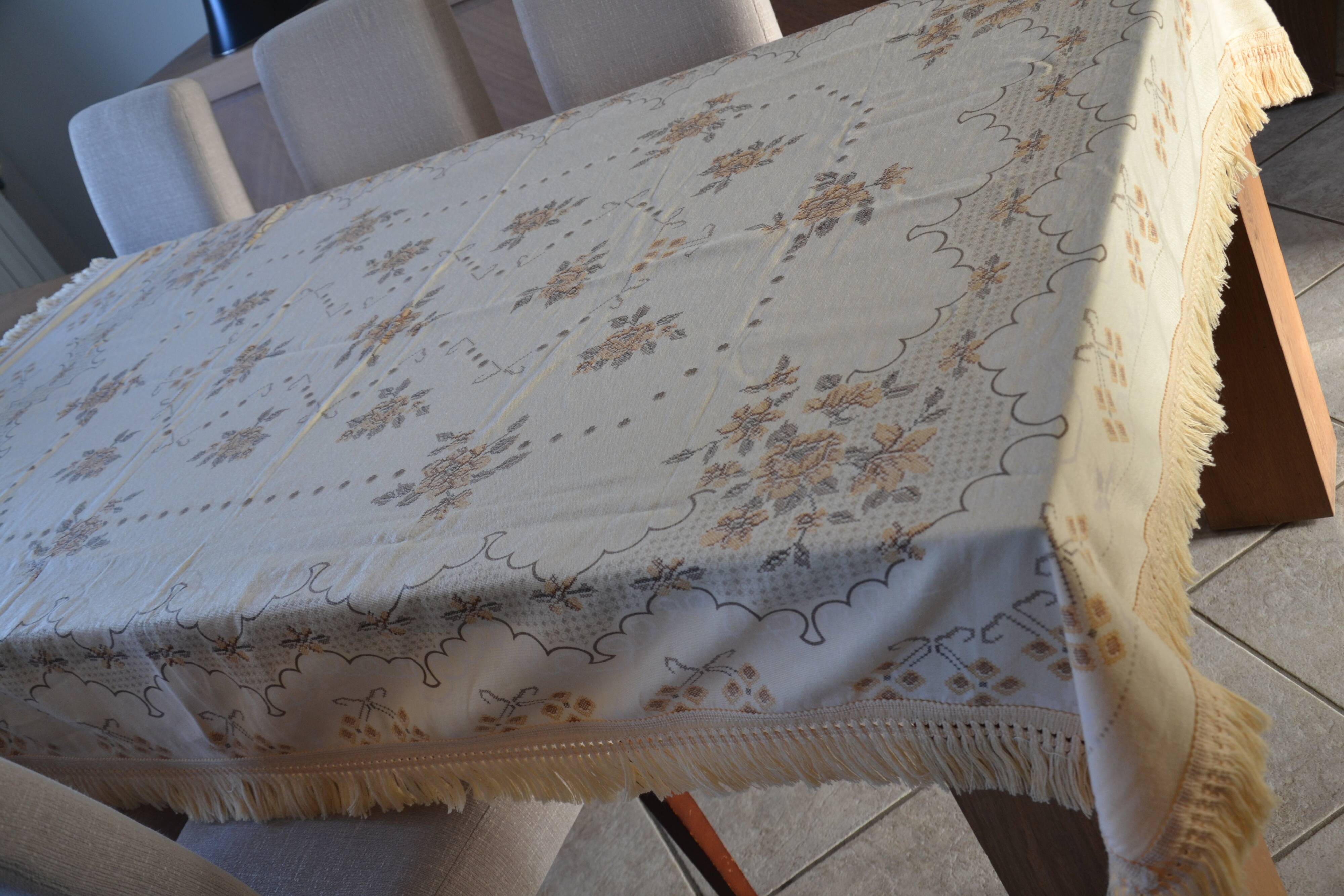 old cotton/linen tablecloth with fringes