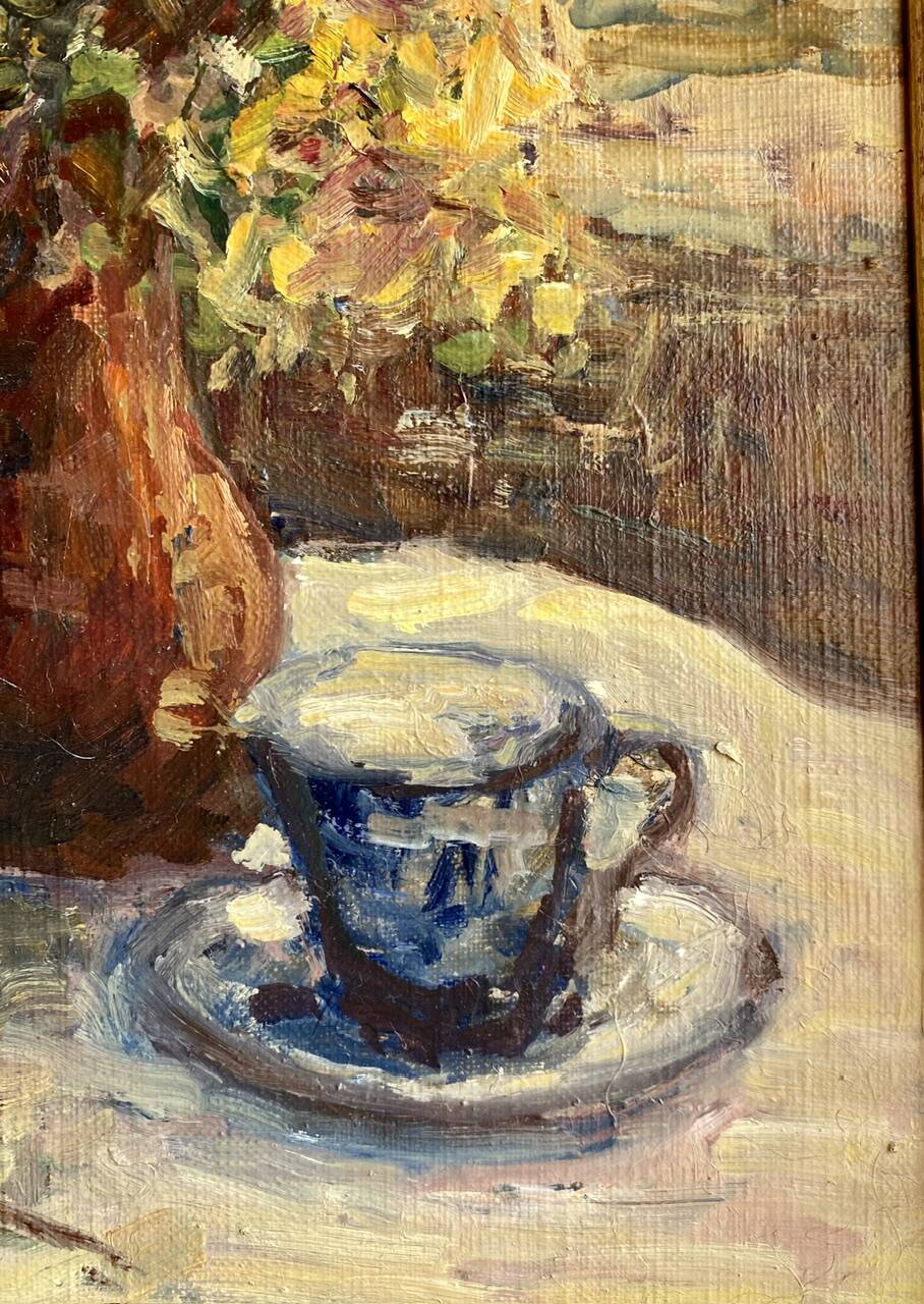Still life with cup signed Peyranne, mid-20th century