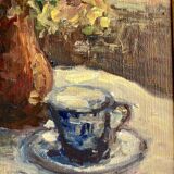 Still life with cup signed Peyranne, mid-20th century