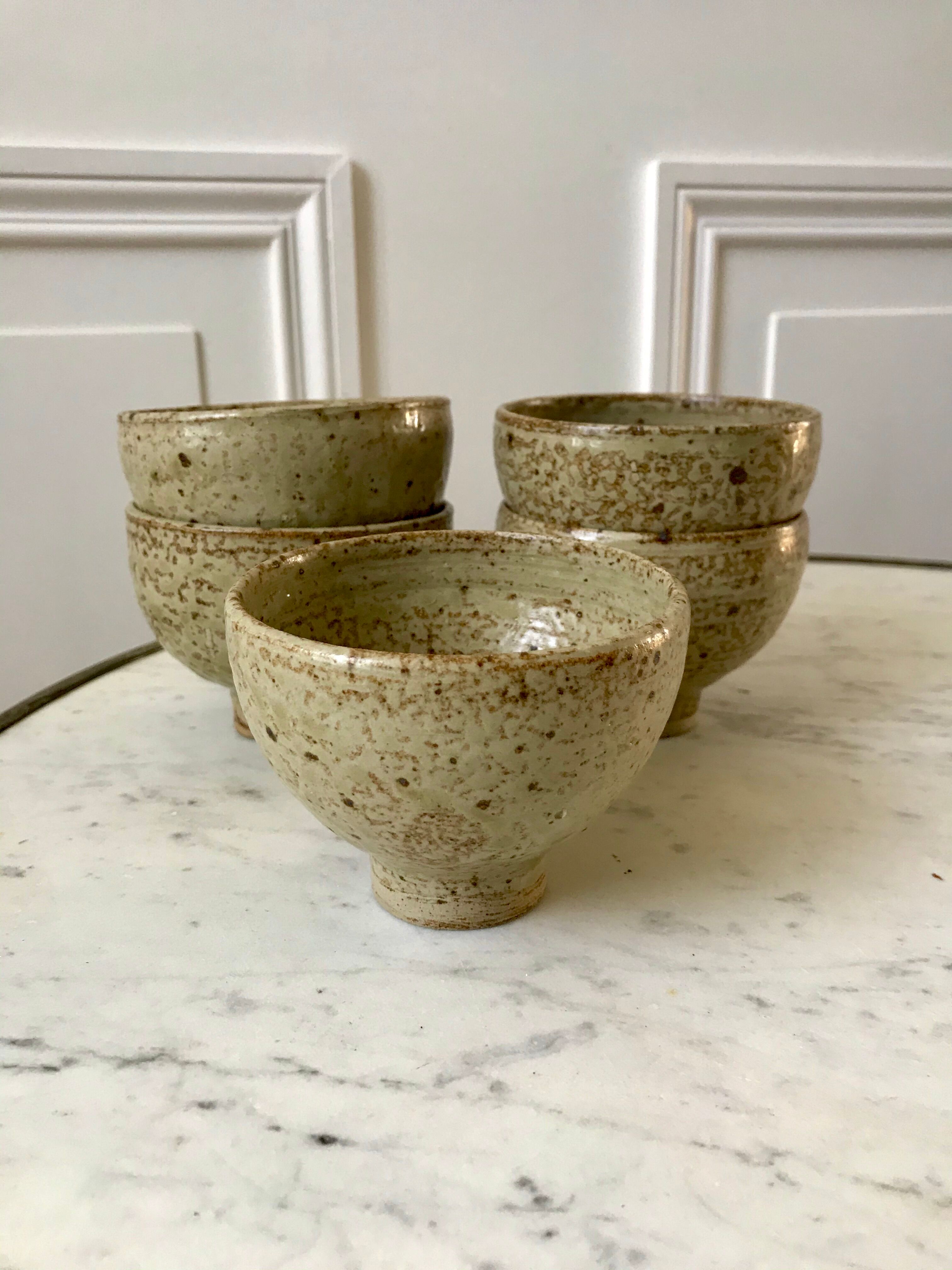 lot de 5 petits bols en céramique / grès émaillé / poterie artisanale années 70