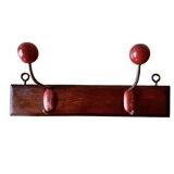 Vintage coat rack - double coat hook - red wooden balls