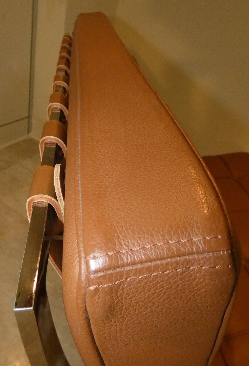 Sedia in acciaio e pelle nello stile di Knoll, anni '80