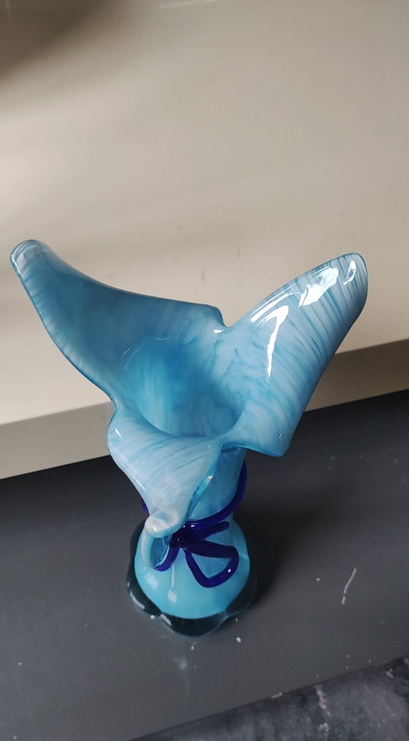 Large Murano Vase Floral Design, Opaline. Relief Ribbon Bow Decor