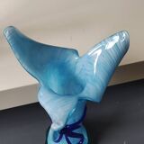 Large Murano Vase Floral Design, Opaline. Relief Ribbon Bow Decor