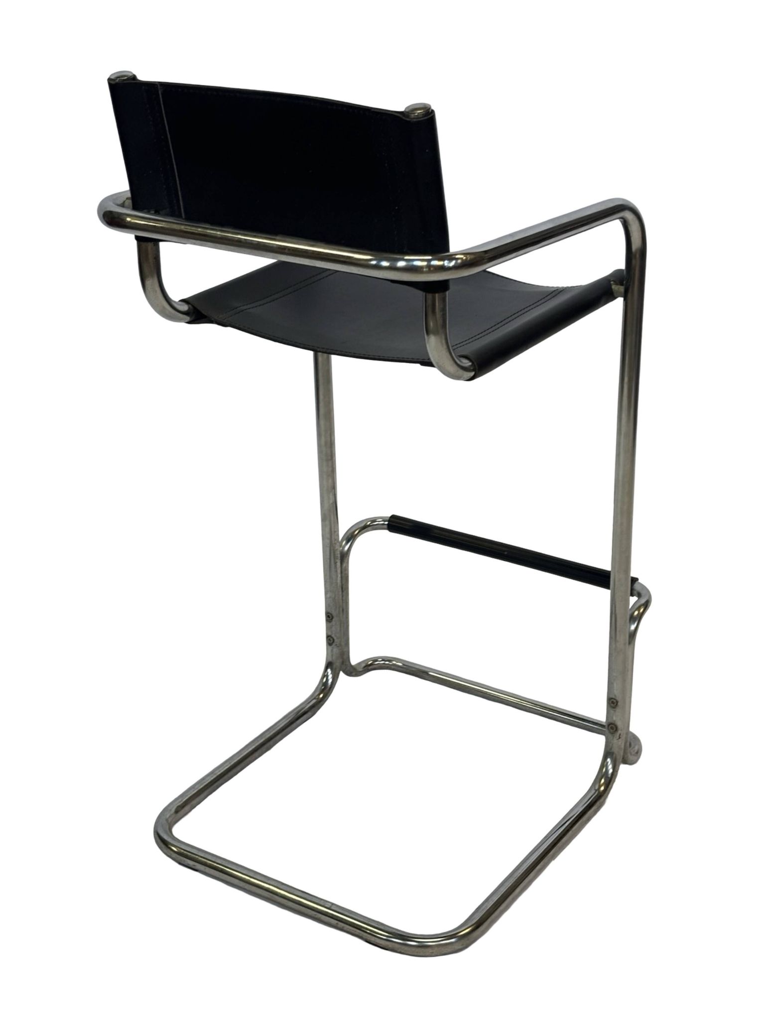 Tabouret de bar vintage en cuir noir et chrome, Italie