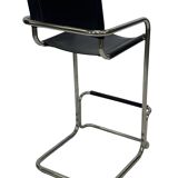 Tabouret de bar vintage en cuir noir et chrome, Italie