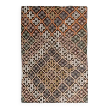 Tapis kilim turc vintage fait main marron orange 112x159