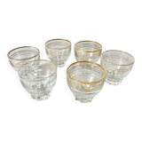 Lot de 6 verres en verre doré à l'or fin - vintage 1940 - verres à liqueur