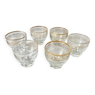 Lot de 6 verres en verre doré à l'or fin - vintage 1940 - verres à liqueur