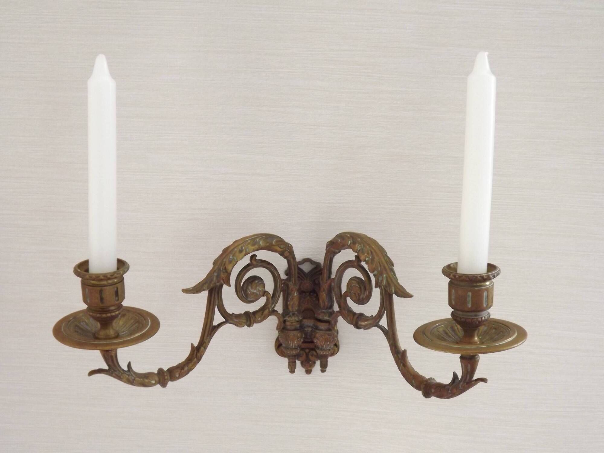 Pair of French Antique Signed GAVEAU 12 Double Piano Candle Sconces