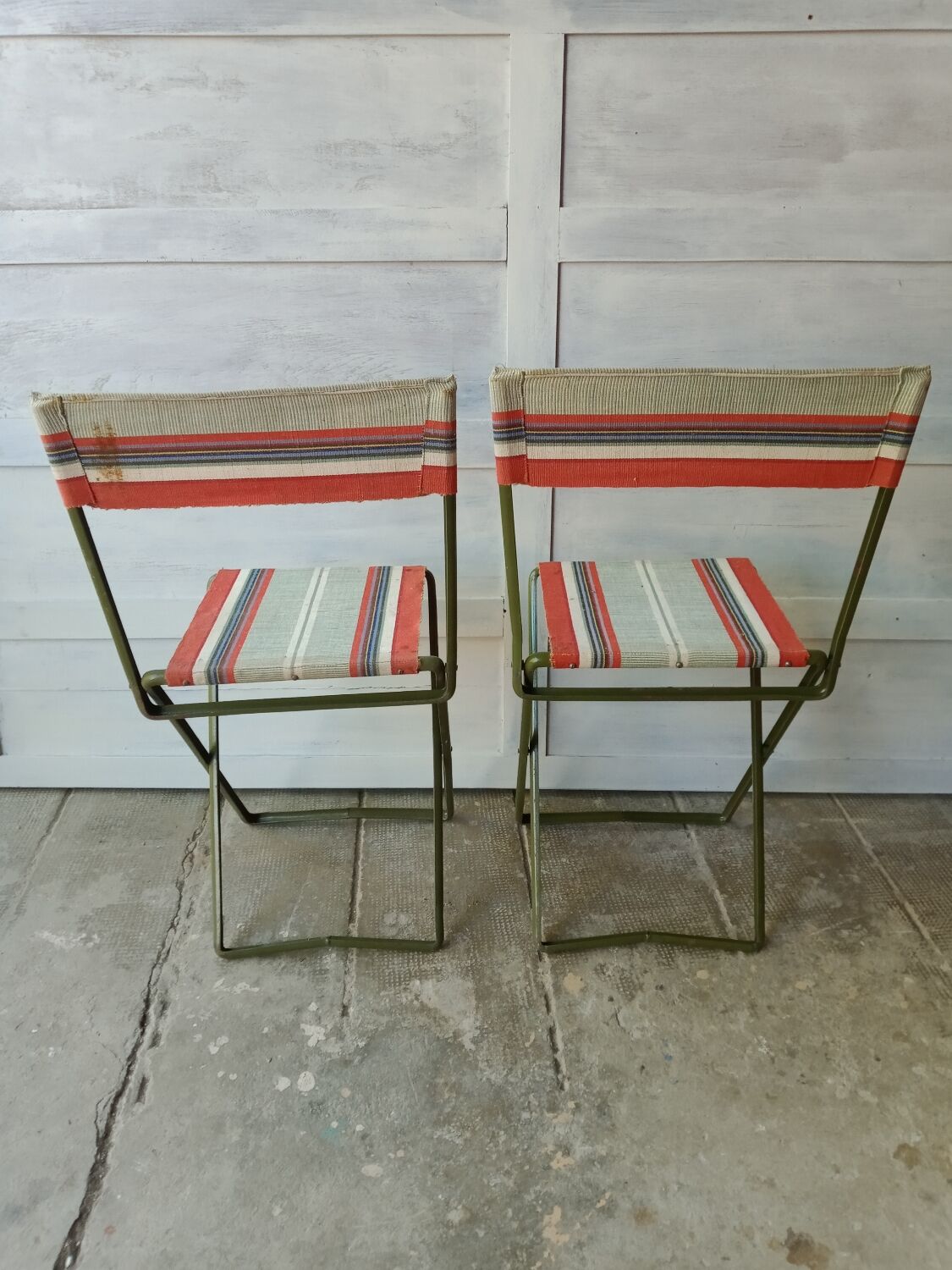 Vintage metal and canvas folding camping chairs