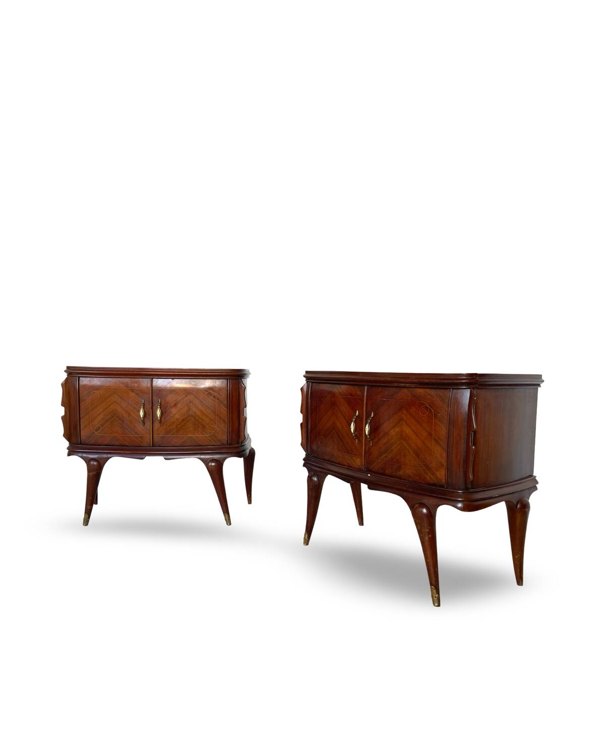 Tables de chevet plaquées en palissandre avec plateau en onyx vert