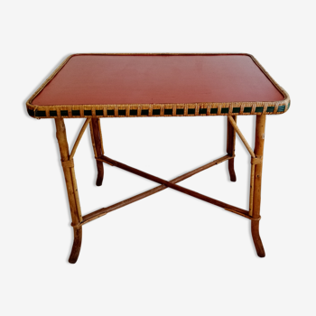 Table en rotin plateau rouge