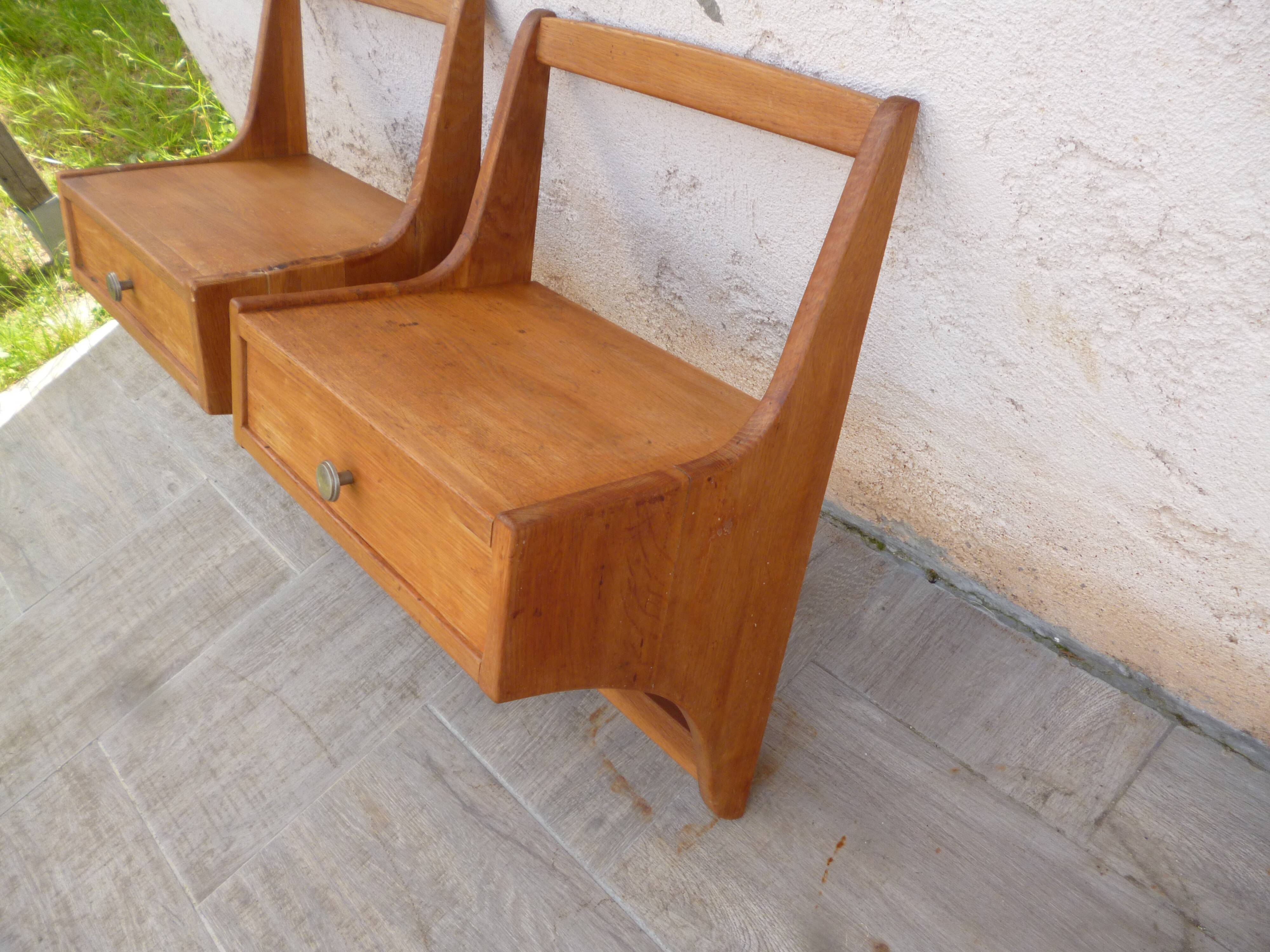 Pair of vintage solid wood hanging bedside tables