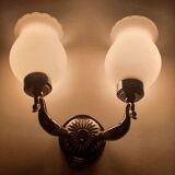 Antique zoomorphic wall light in silver-plated brass and opaline globes