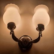 Applique zoomorphe ancienne en laiton argenté et globes opalins