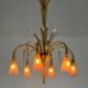 Venetian chandelier in beige/gray murano glass bordered with a red net