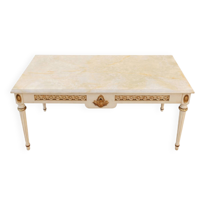 Table basse Louis XVI avec plateau marbre blanc