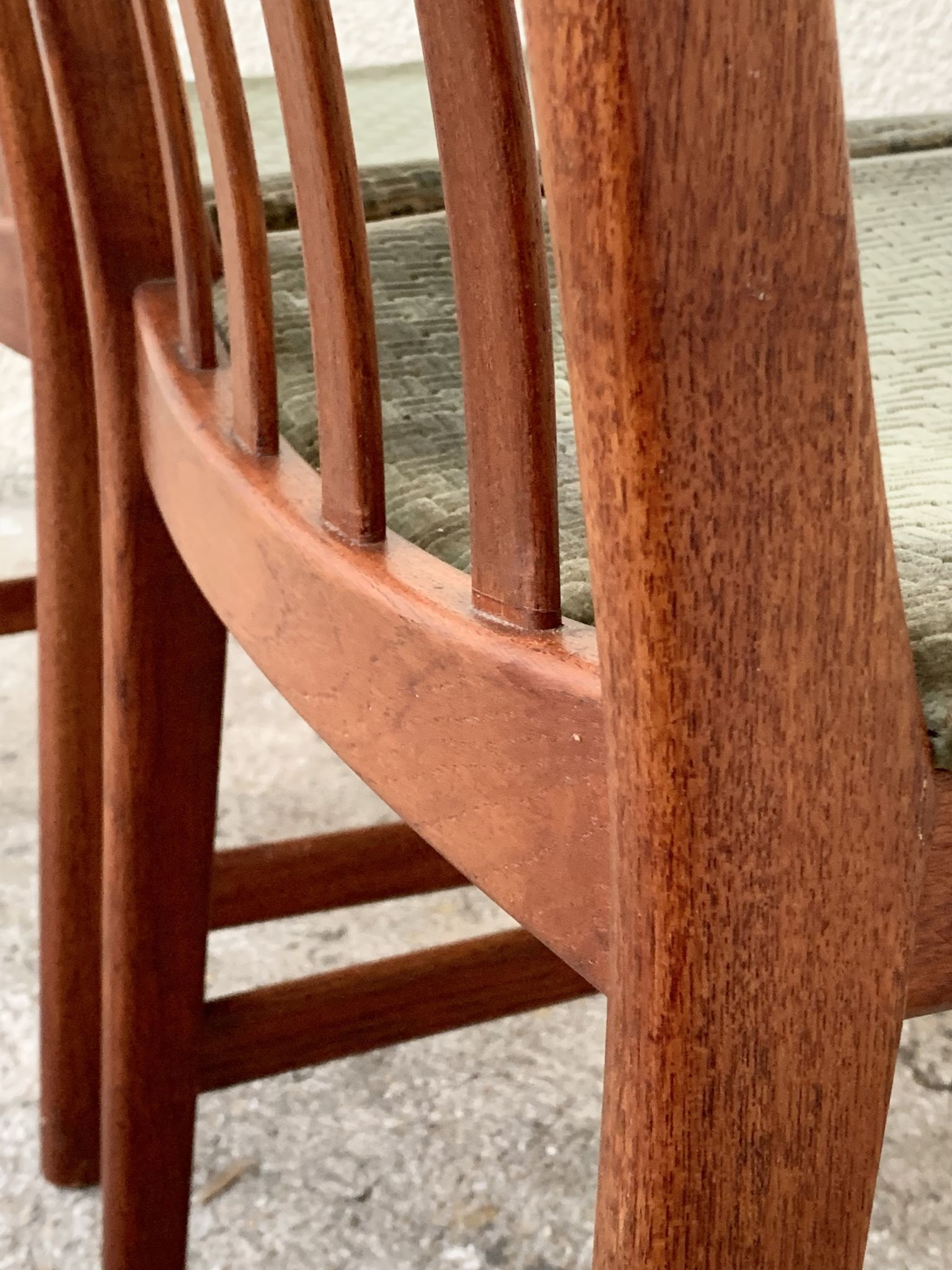 Pair of Scandinavian teak and velvet chairs from the 1960s.
