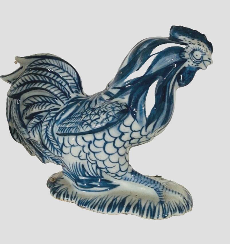 Pair of ceramic roosters in blue camaieu 20th century