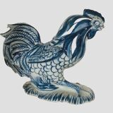 Pair of ceramic roosters in blue camaieu 20th century