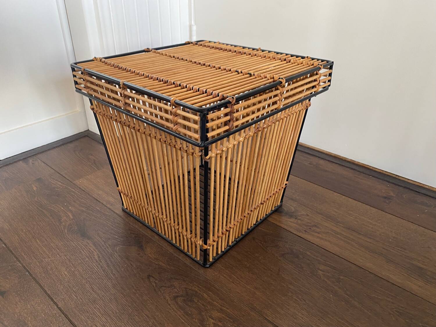 Mid-Century Rattan and Metal Storage Box by Rohe Noordwolde, 1950s