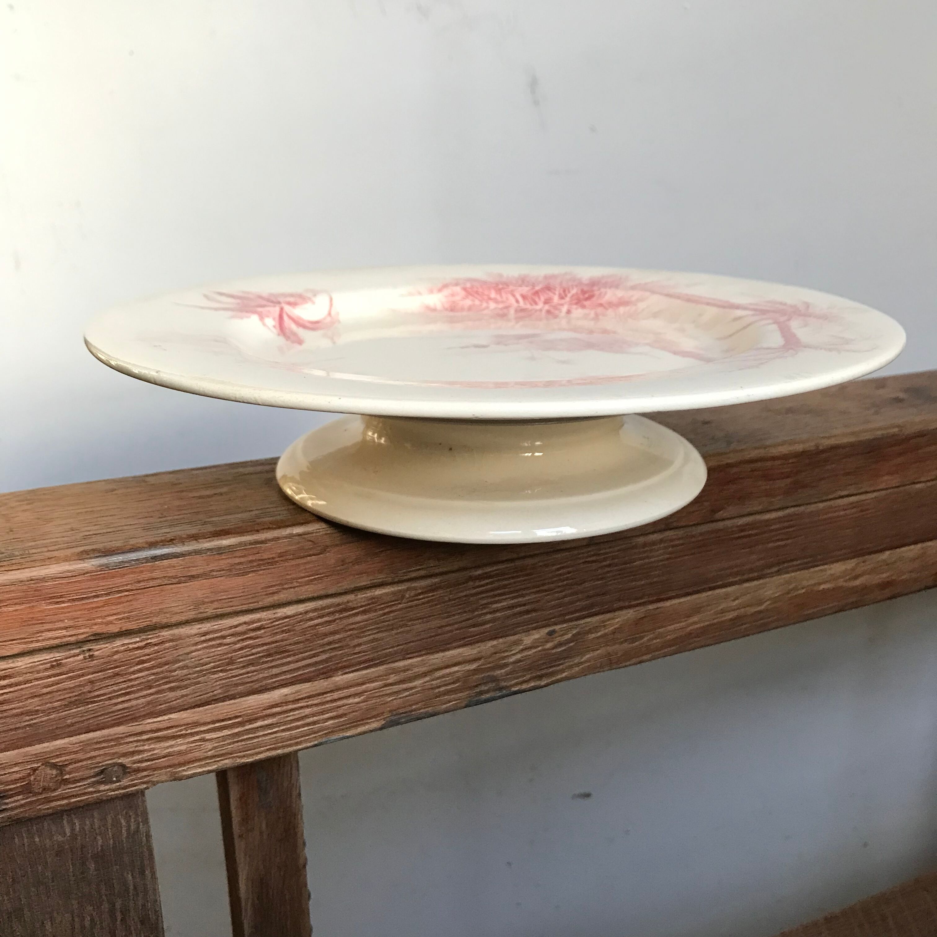 2 dessert dishes on foot Gien vintage 1870 pink Shabby model views from the east