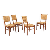Audoux & Minet - Set of 4 vintage oak and rope chairs, circa 1950