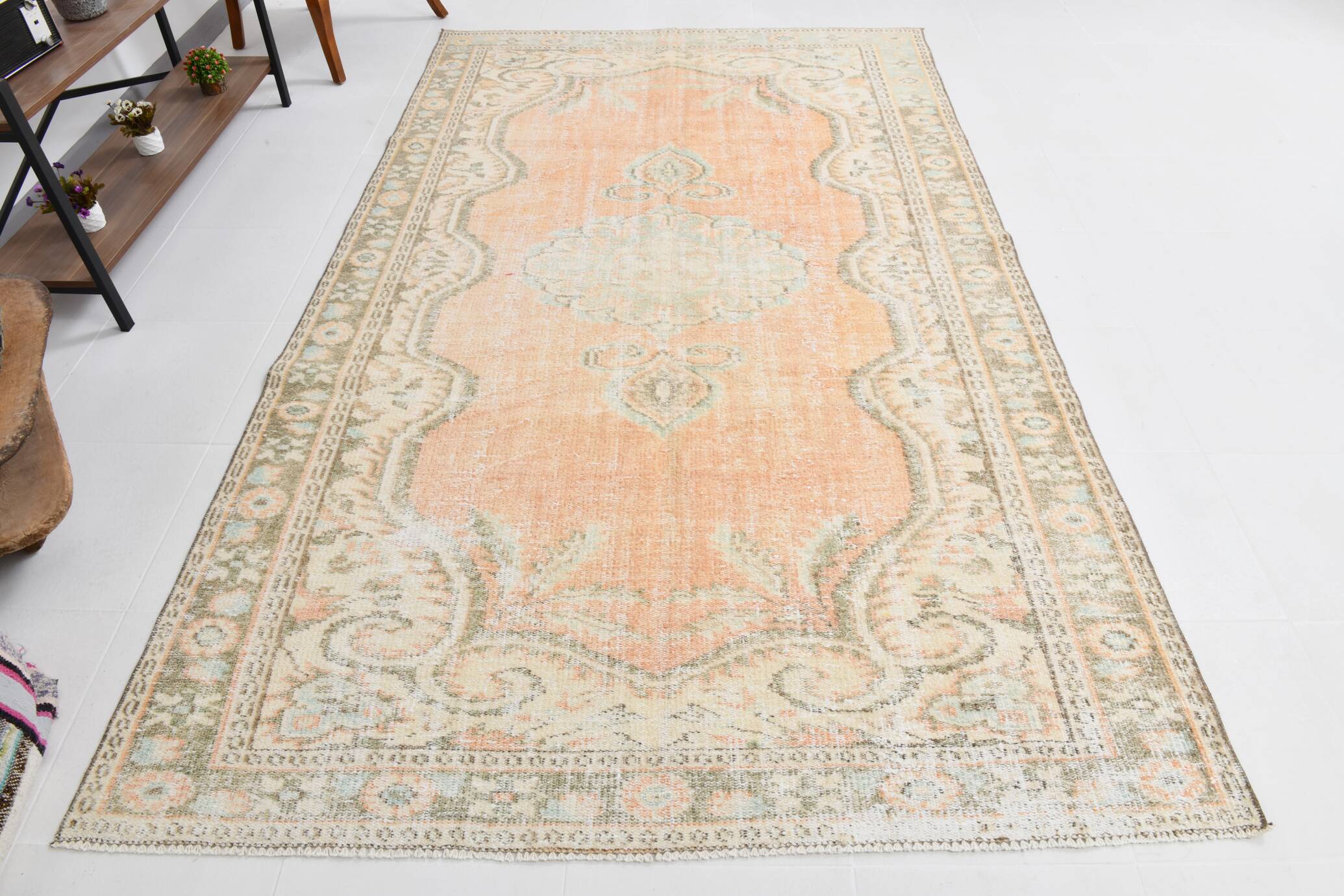 6x9 Peach Orange Antique Vintage Rug 175x293Cm SK 21471