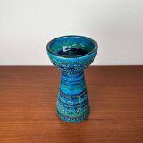 Bougeoir en céramique bleu Rimini moderne du milieu du siècle par Aldo Londi pour Bitossi, Italie, années 1960