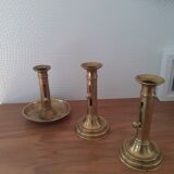 Set of 3 old candle holders with pushers