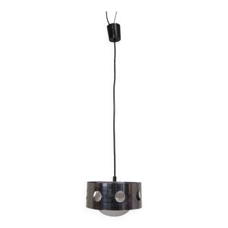 Vintage pendant lamp with chrome cylinder and glass globe