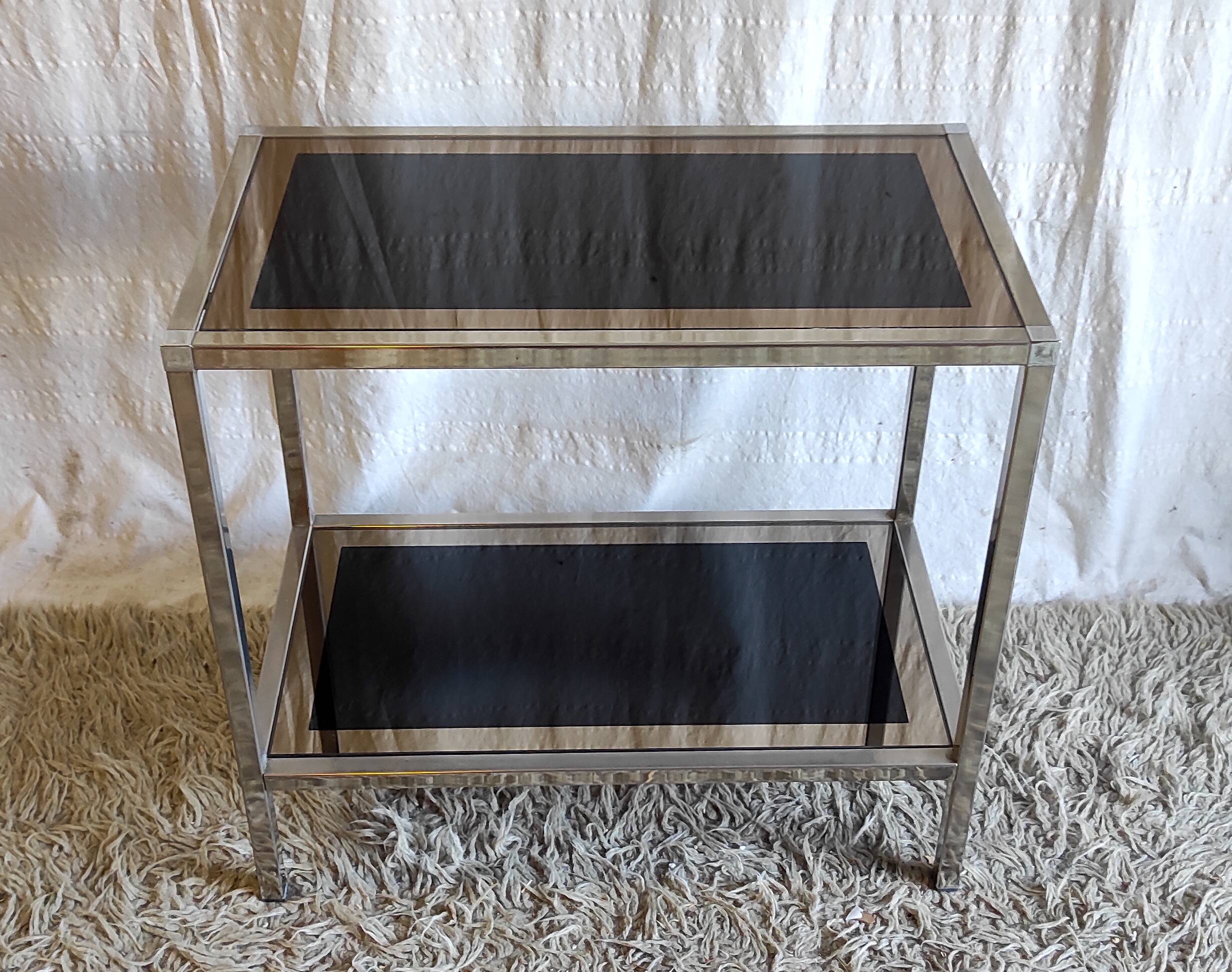 Chrome/gold metal and black/gold glass console - 70s/80s
