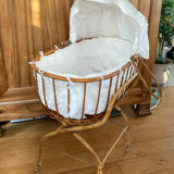 Bamboo, rattan, wicker cradle bassinet from the 1960s with a foldable support.