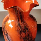 Corolla floral base. In blown Art glass, Murano Italy style. Black plumes of smoke. High 24 cm