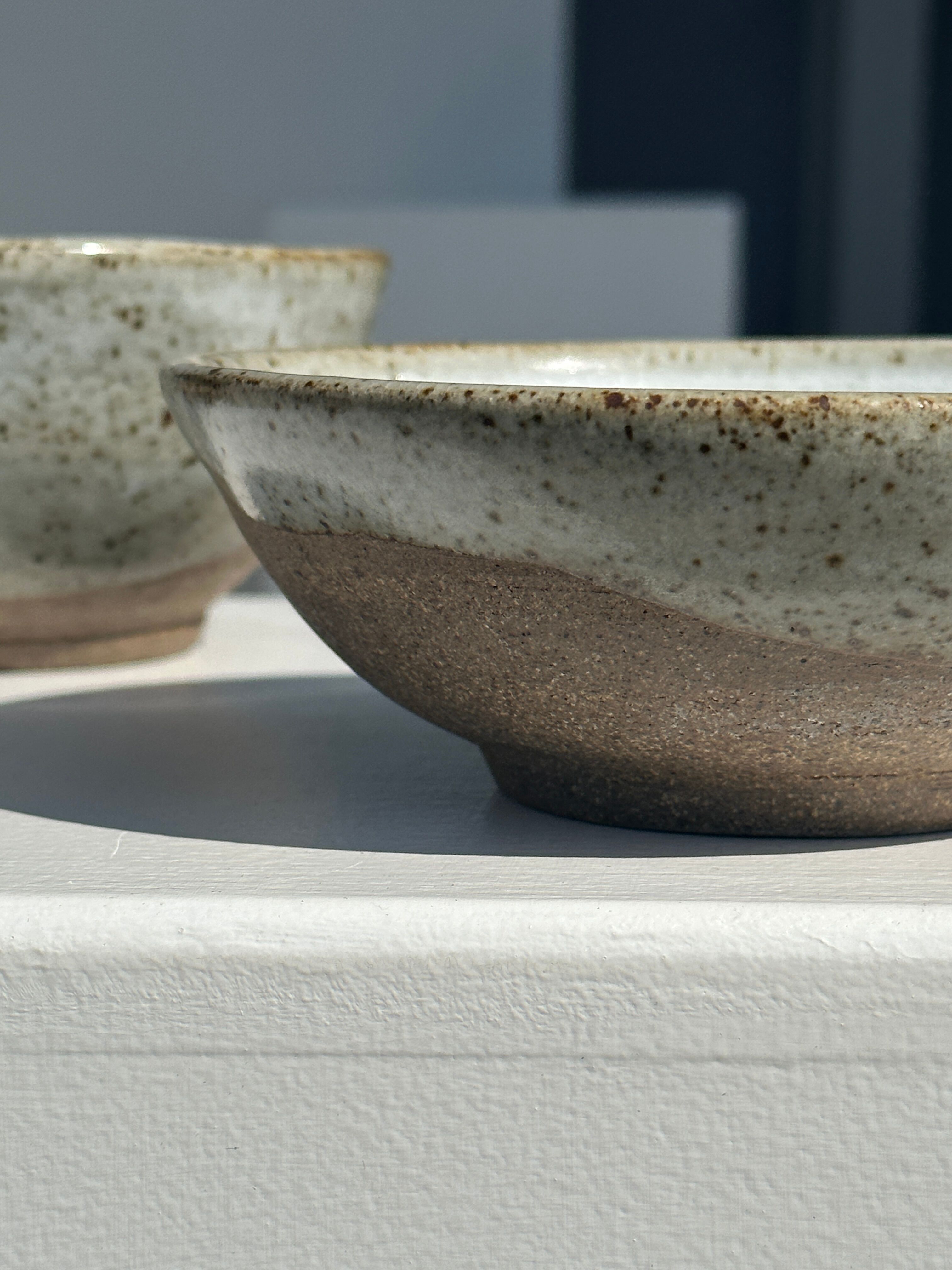 Duo of small brown bowls and speckled glazed ceramic (1top + 1bottom)