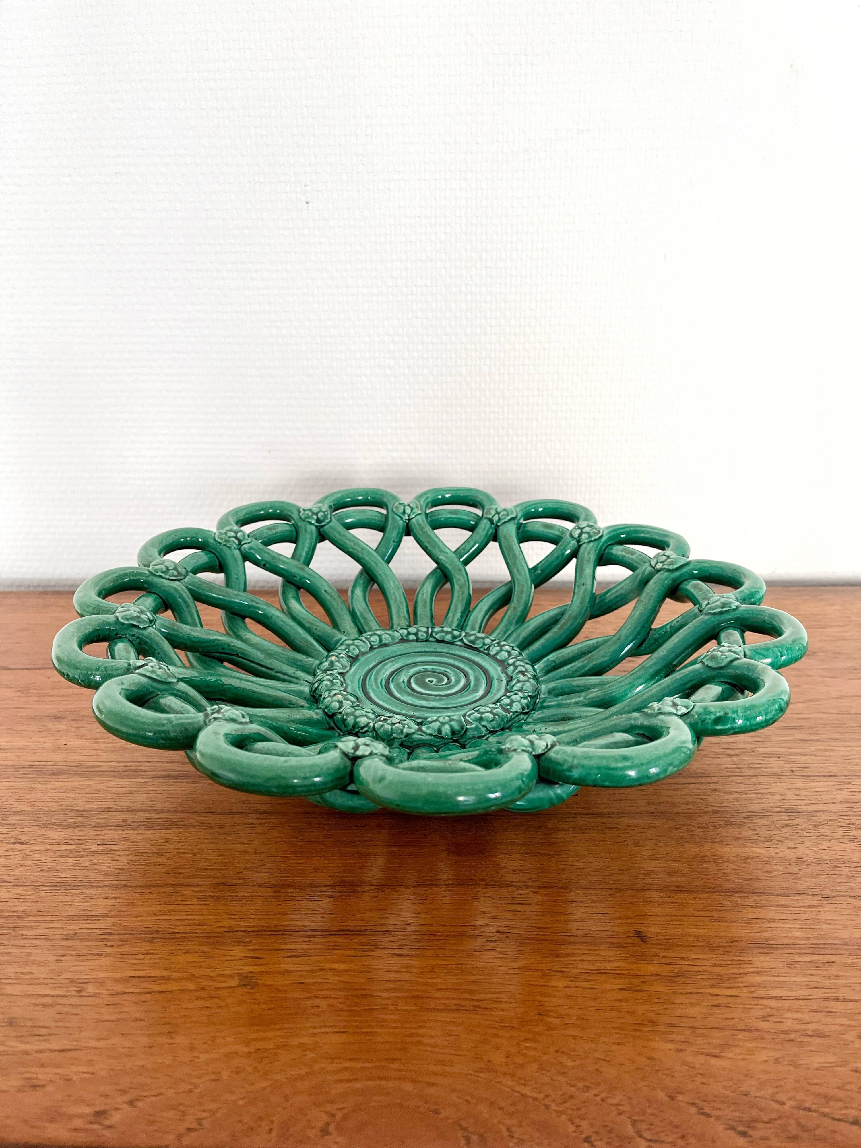 Vintage Vallauris ceramic braided fruit cup