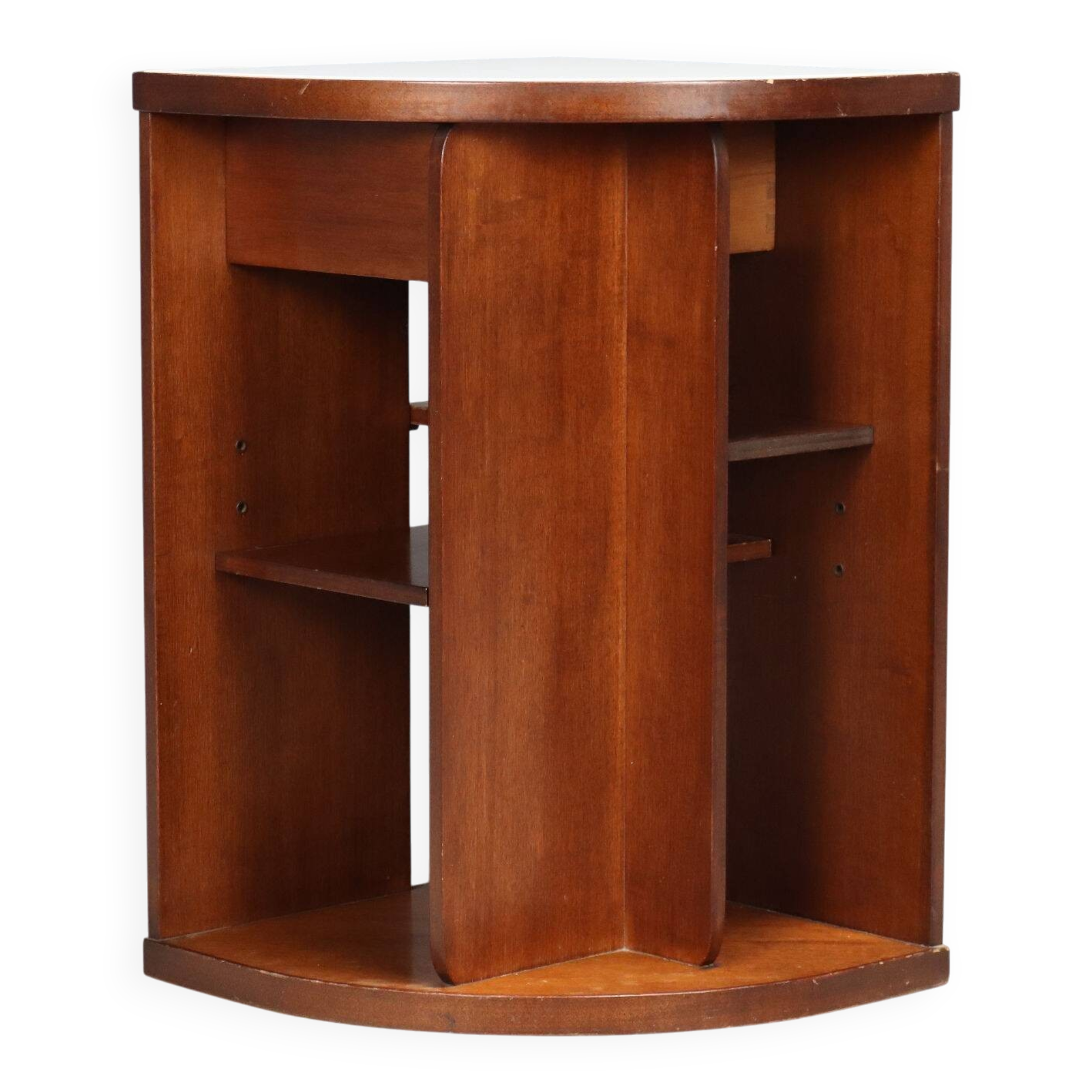 Small vintage cabinet in wood and white glass, Italian design, 1960s-1970s, original